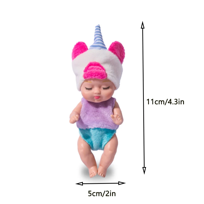 8pc/set 11cm Sleeping Baby Dolls Cartoon Mini Soft Cute Comfort Reborn Dolls Unicorn Cow Outfits Educational Toys Christmas Gift