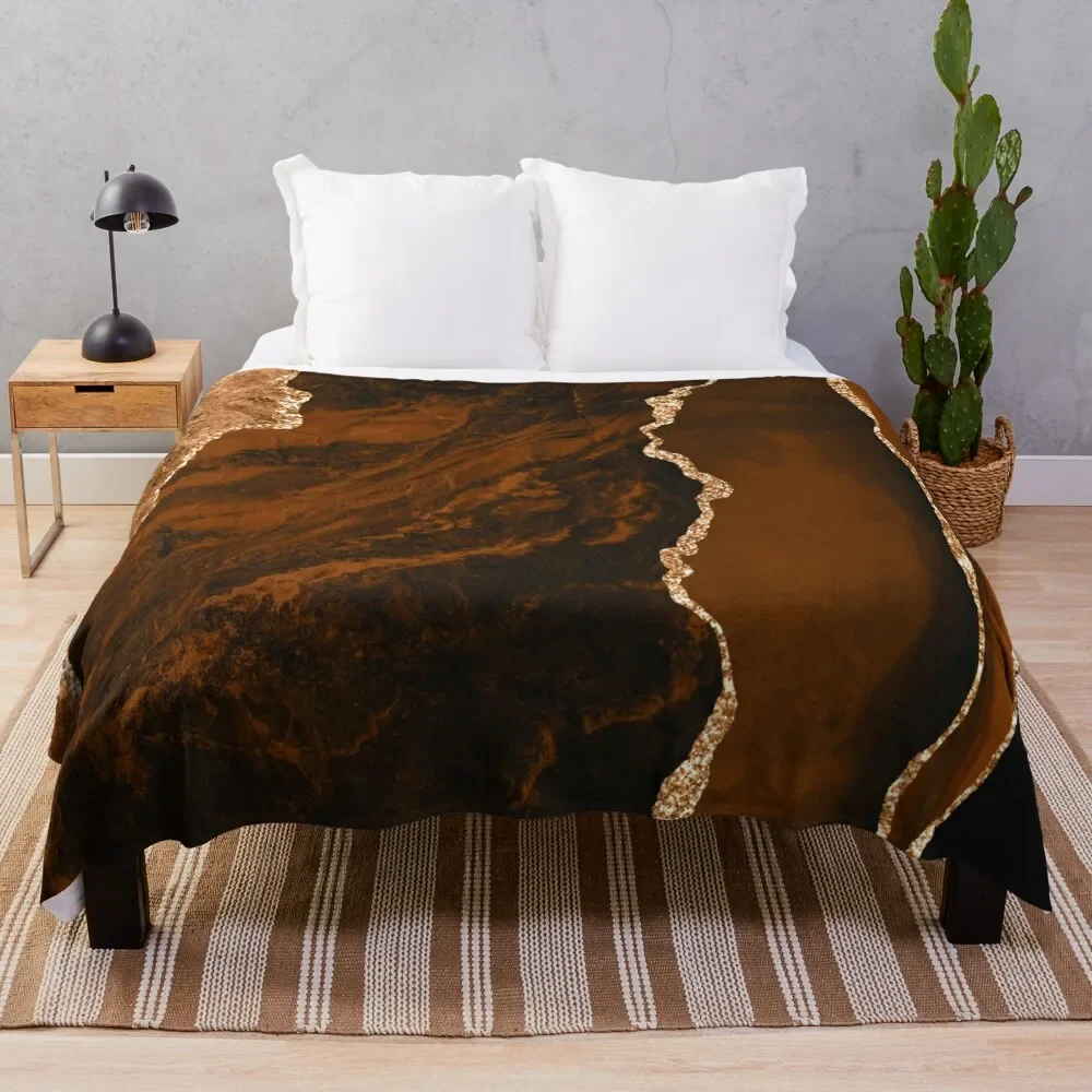 Abstract Chocolate Brown & Gold Modern Geode Agate Design Throw Blanket Heavy Beach Hairy Blankets