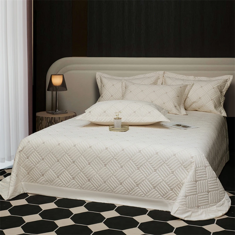 60S High Count Cotton Quilted Bedspread Set with Pillowcases, Luxury Embossed Bed Cover, Soft Hotel Quality All-Season Bedding