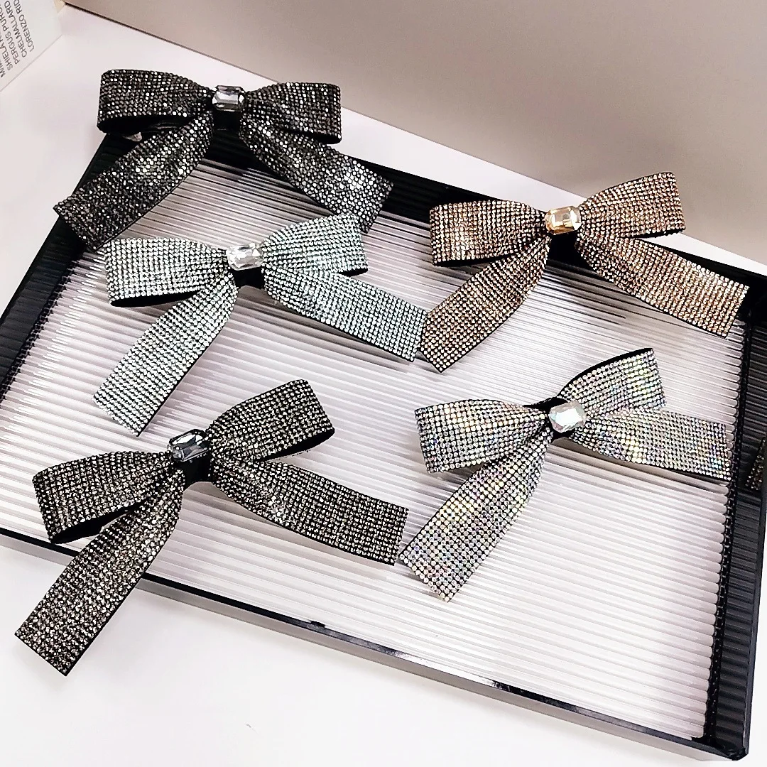 

2025 New Arrival Korean Luxury Rhinestone Spring Hair Clip Elegant Bowknot Hairpin for Women Party Wedding Hair Accessories