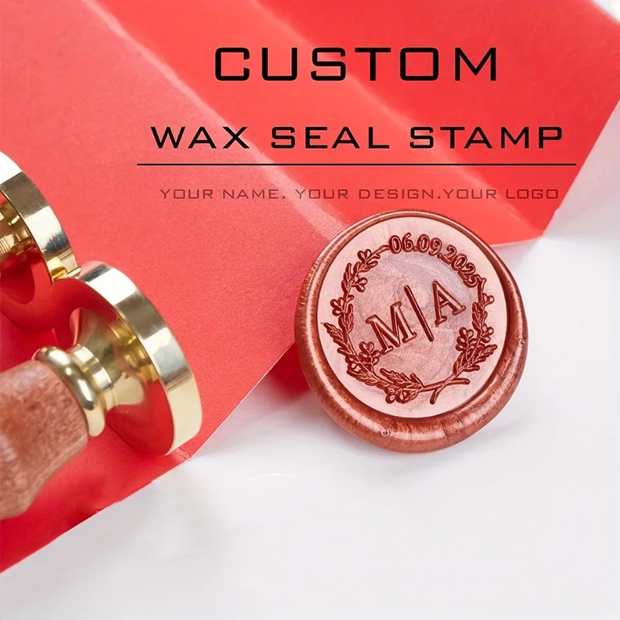 Maßgefertigter Wachssiegelstempel und Holzgriff-Set, für Hochzeitseinladungen, verschiedene Designs, personalisierter Logo-Wachsstempel, Initialen-Wachs. – Detail 6