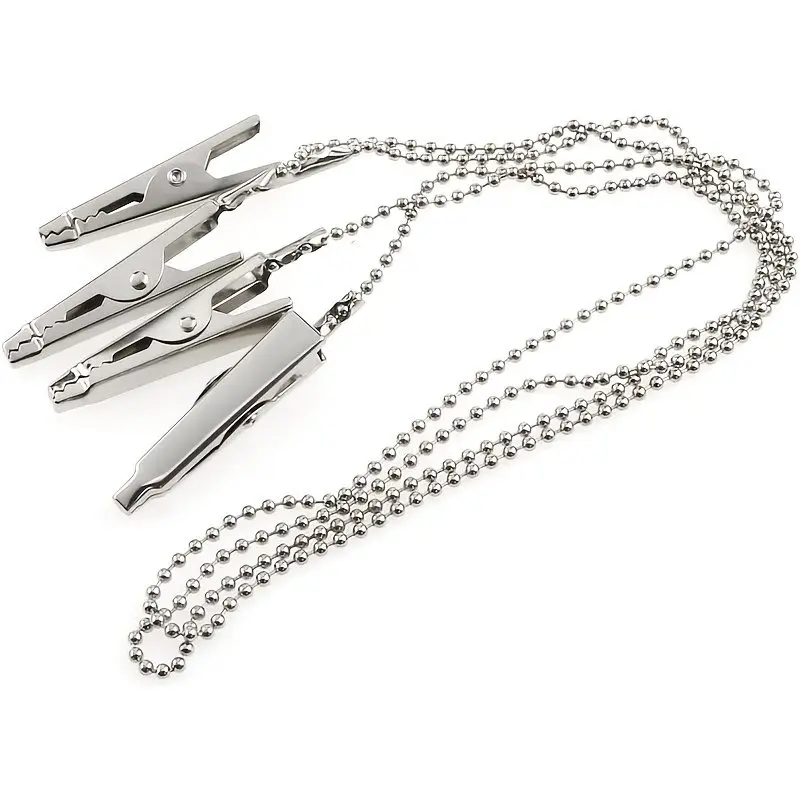 Three-pack bib clip set, metal napkin clip, lanyard with beaded chain and alligator clip, for fixing napkins, bedspreads, masks