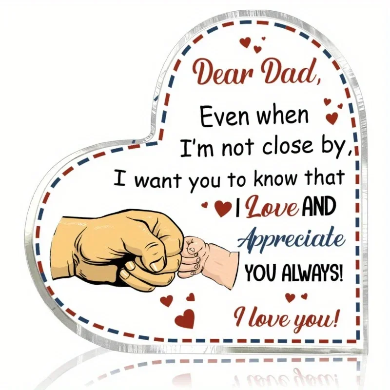 Brand 2D Crystal Heart Desk Decor, Best Dad Award Plaque, Emotional Gift For Father, Birthday Collectible Statue Ornament