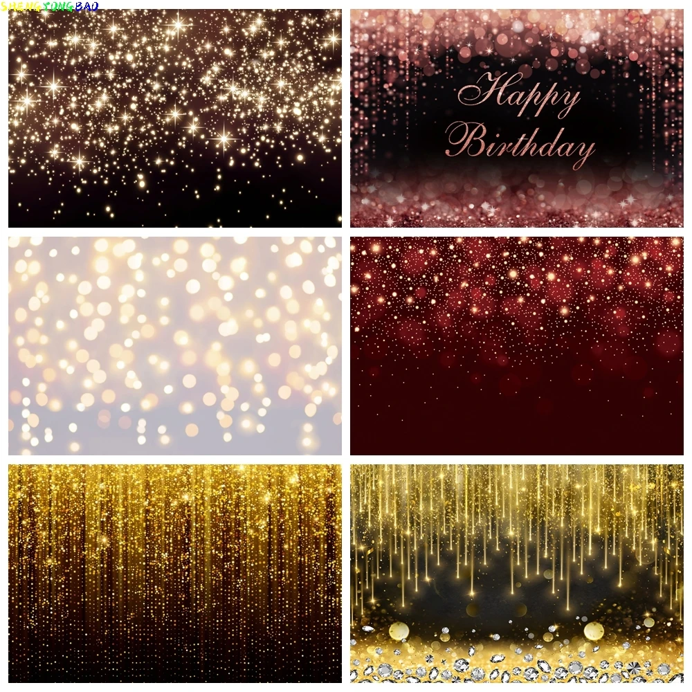 Gold Silver Glitter Bokeh Backdrop Black Golden Shiny Dot Birthday Party Photography Background Decor Custom Photo Studio Props