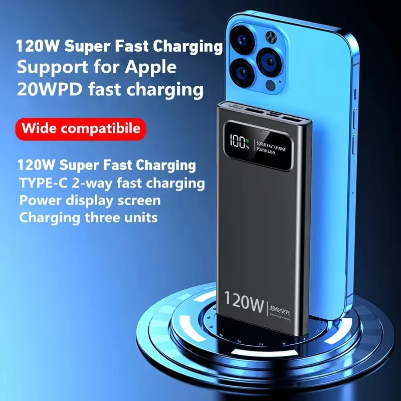 Power Bank z superszybkim ładowaniem Xiaomi 120 W200000mAh Power Bank z cyfrowym wyświetlaczem o bardzo dużej pojemności do zewnętrznej baterii