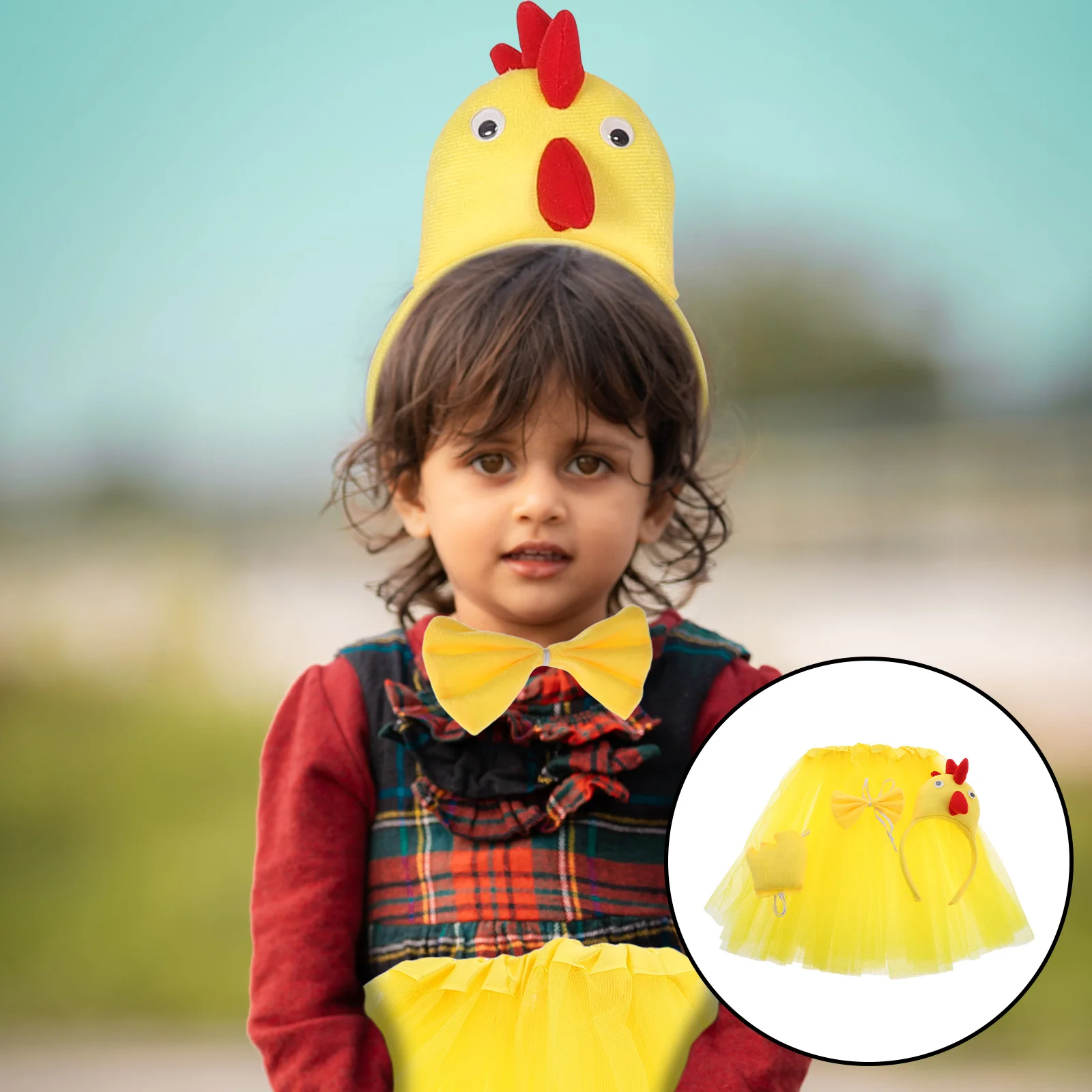 1 Zestaw Strój Koguta dla Dzieci Przebranie Kurczaka Opaska na Głowę Muszka Spódniczka Tutu Impreza Urodziny Cosplay Strój Urodzinowy dla Dziewczynki