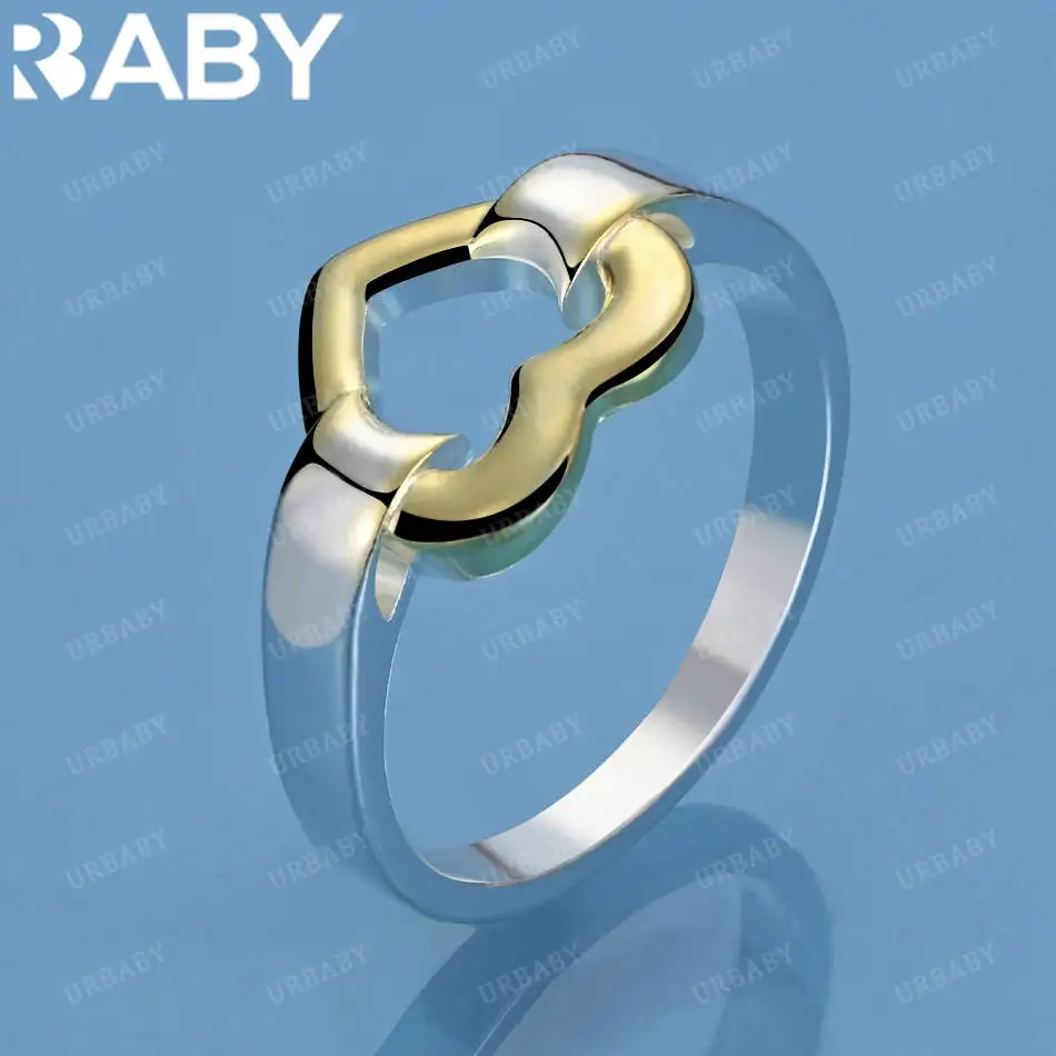 

URBABY 925 Sterling Silver Size 7-10 Yellow Heart Ring For Women Fashion Jewelry Charm Grace Noble Wedding Accessories