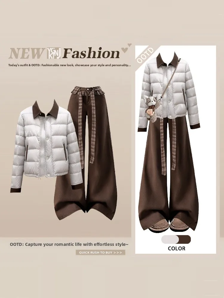 Unico inverno Faion Set da donna sciolto caldo cotone Jaet pantaloni a gamba larga a vita alta in due pezzi casual Sle Winter Outfit