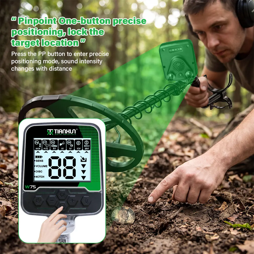 W75 Long Range Deep Search Metal Detector IP68 Fully Waterproof Rechargeable For Gold Treasure Hunting High Accuracy