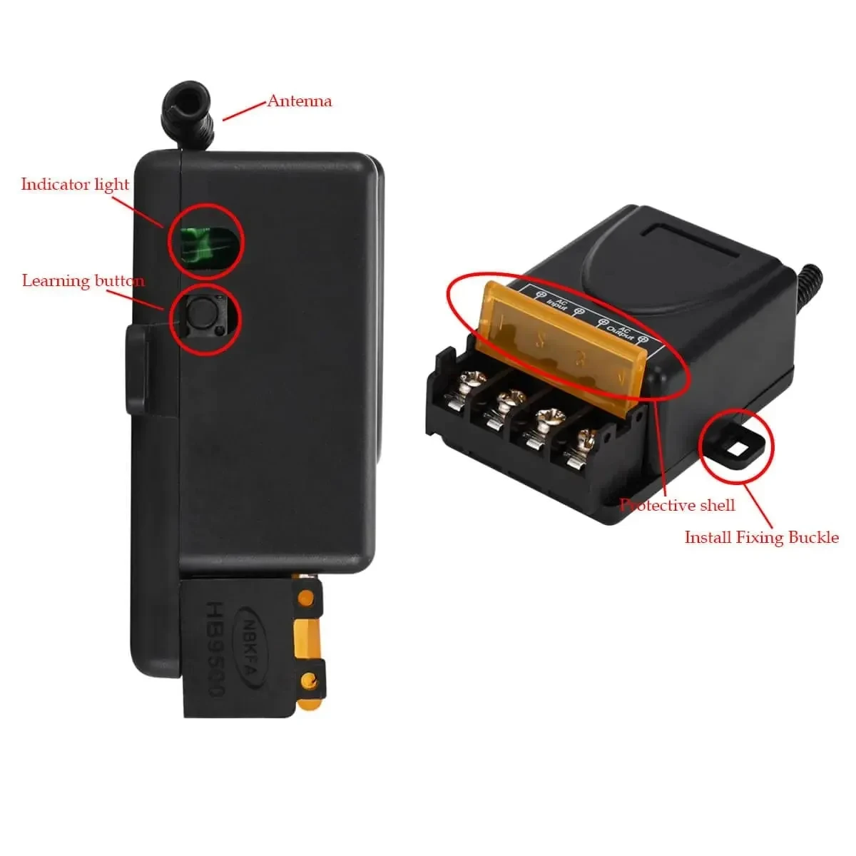 Relay Receiver + On/Off Transmitter AC 220V 20A 1CH 433Mhz Wireless Remote Control Switch RF For Electric Appliance Lamp