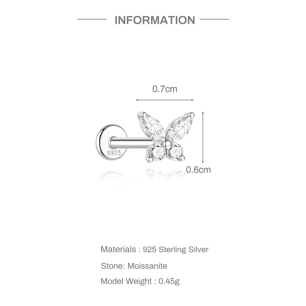 AIDE 925 Sterling Silber 1 STÜCK Mini Moissanit Vier-Klauen Schraube Ohrstecker Casual Design DIY INS Ohrstecker für Dame Schmuck – Detail 17