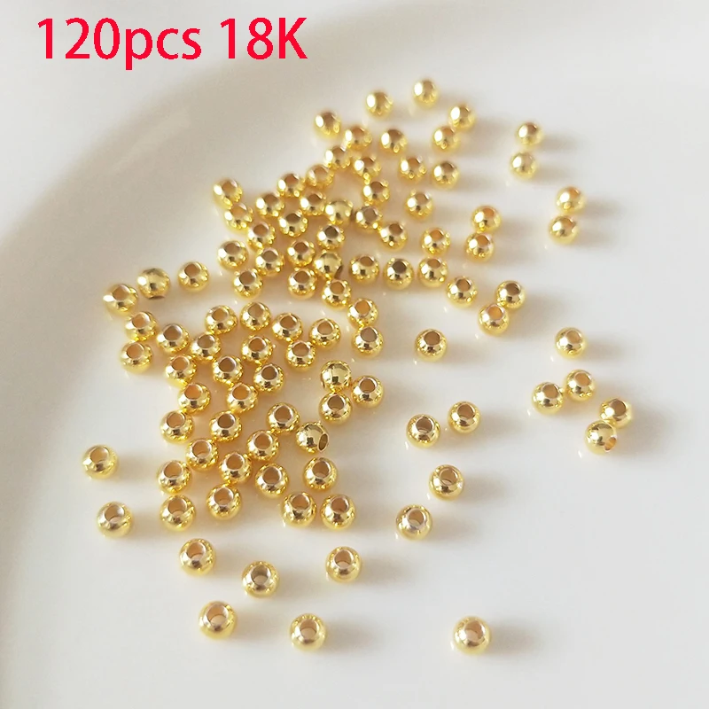 120pcs 18K Gold Plated 3mm Round Spacer Beads For Bracelet Making Bead Separators Brass Beads For Jewelry Making DIY Accessories