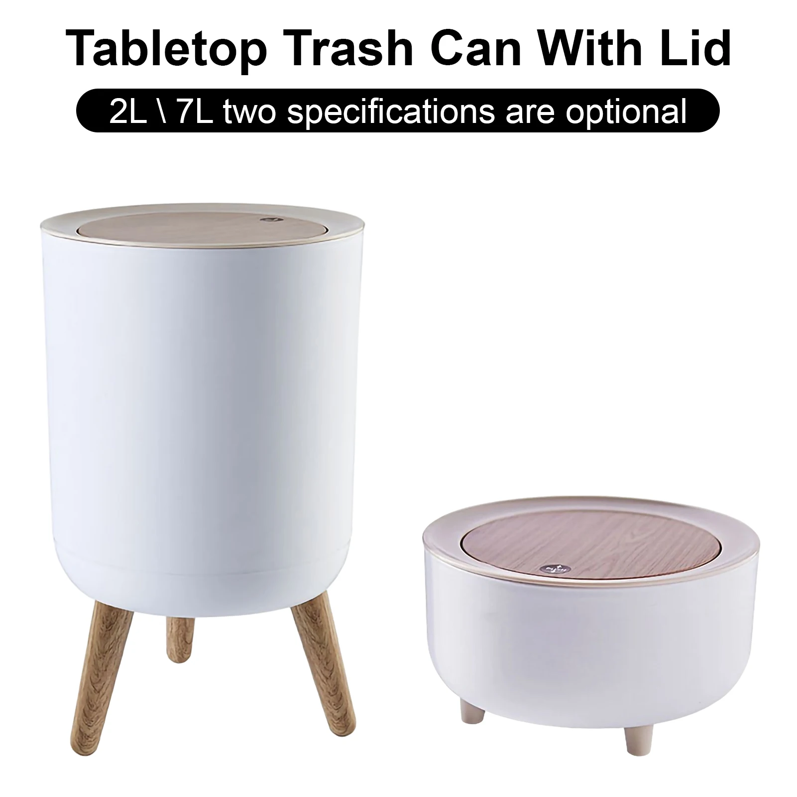 Trash Can with Lid High Foot Press Dustbin Kitchen Garbage Container Toilet Garbage Can Press Cover Wooden Grain Foot Waste Bin