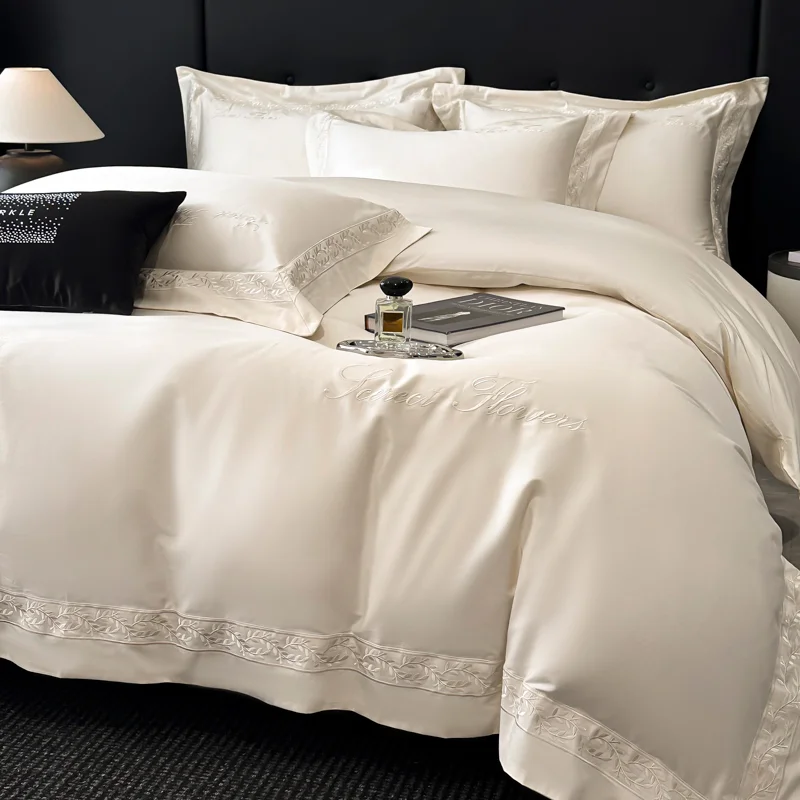 

800TC Egyptian Cotton Hotel Style Bedding Set Luxury Embroidery Duvet Cover set Flat/Fitted Bed Sheet Pillowcases Home Textiles