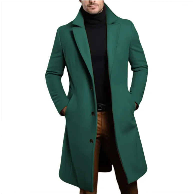 Men Lapel Coat Stylish Warm and Comfortable Black Trench Coat for Men Winter Autumn Overcoat Classic Lapel Daily Office