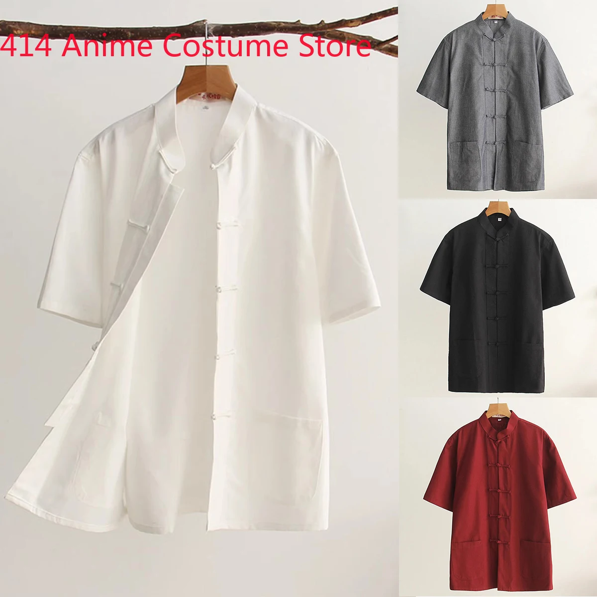 Cotton Tang Suit Top Men Summer Kung Fu Tai Chi Uniform Shirt Blouse Short Sleeve Traditional Chinese Clothes