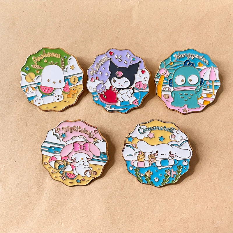 

Cartoon Anime Sanrio Alloy Brooch Cute Hello Kitty Melody Hangyodon Kuromi Metal Badges Clothing Bag Versatile Accessories Gifts