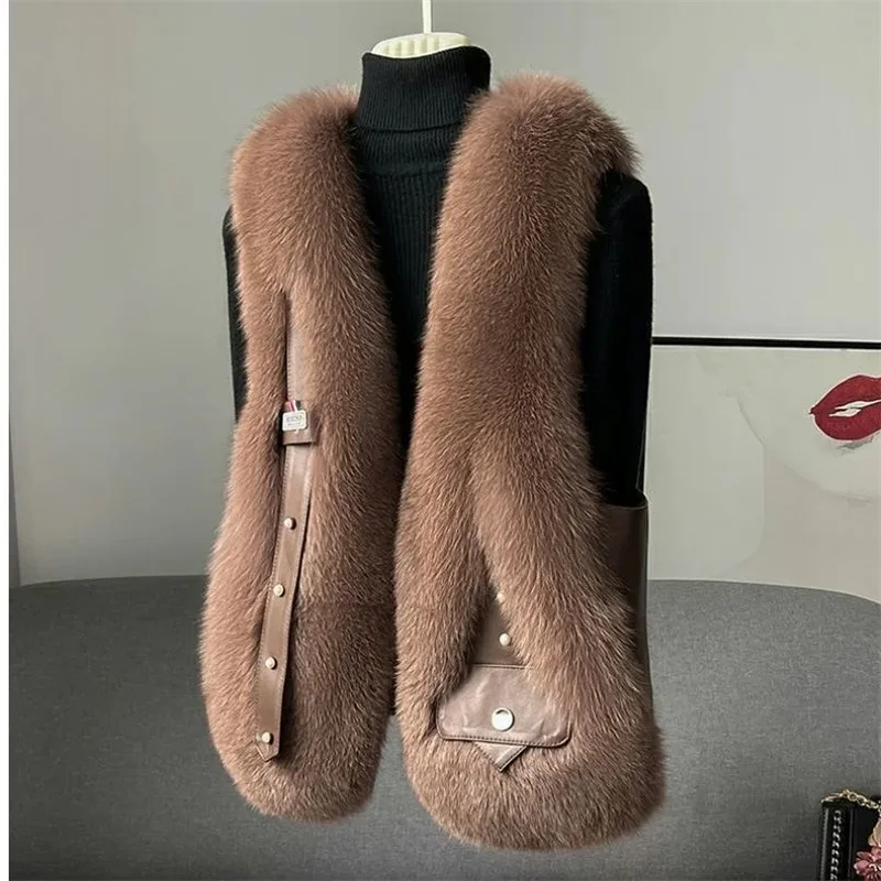 2025 New Rabbit Hair Fur Grass Rex Rabbit Hair Vest Leather Fur One Piece Coat Imitation Fur Vest Jacket Sleeveless Coat White ﻿