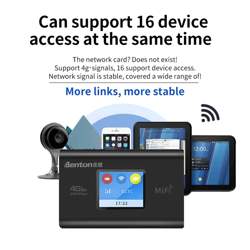Benton 4G + Lte Router CAT6 300Mbps ปลดล็อก Pocket WiFi MiFi Router แบบพกพา WiFi Repeader โมเด็มเราเตอร์ไร้สาย Hotspot กลางแจ้ง