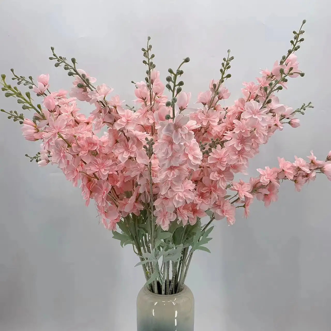 2 Fork Flocking Delphinium Flower Branch Silk Artificial Flowers for Home Wedding Hotel Decoration Fleur Artificielle 1PC Flower