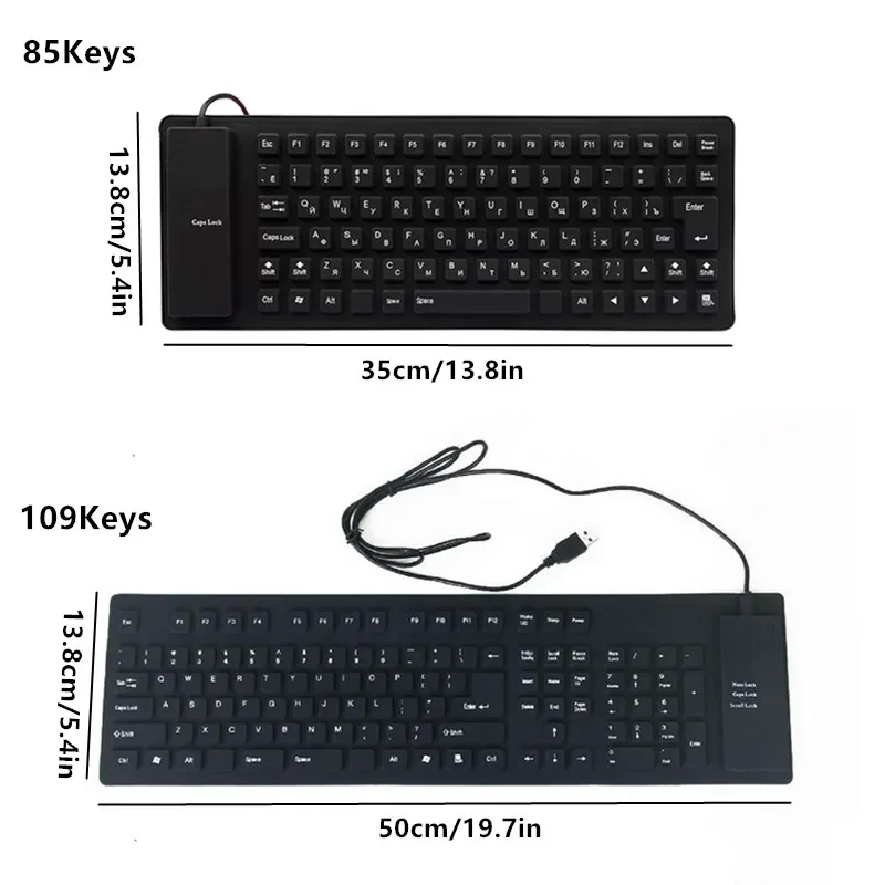 Foldable Silicone Keyboard 85/109 Keys USB Wired Silent Keys Waterproof and Dustproof Roll-Up Soft Touch Keyboard for Laptop