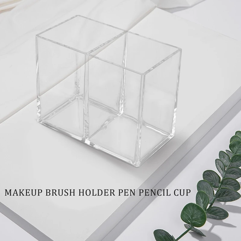 Top-Clear Acrylic Makeup Brush Holder Pen Pencil Cup Holder Cosmetic Storage Case Desktop Stationery Organizer Compartments For