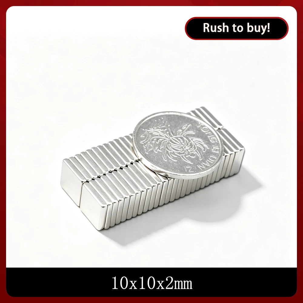 10x10x2 mm N35 Strong Square NdFeB Rare Earth Magnet 10*10*2 mm Neodymium Magnets 10mm X 10mm X 2mm