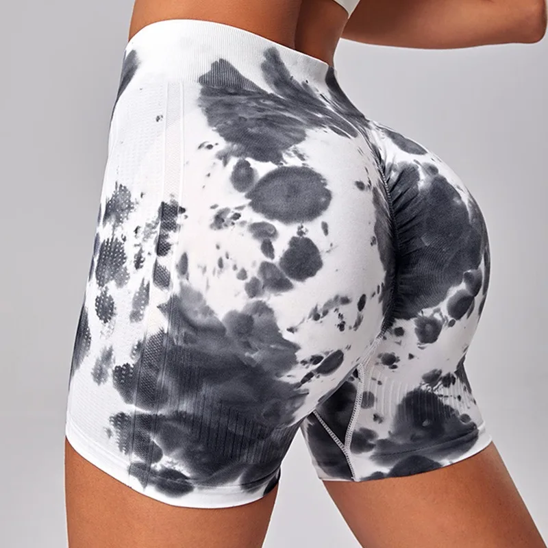 Seamless Tie Dye Shorts Women Fitness Elastic Leggings High Waist Hip Liftting Fashion Gym Trainning Knit Yoga Three Point Pants