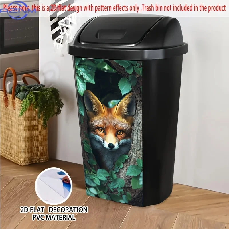 Fox in Tree Hollow Self-Adhesive Dustbin Stickers, Durable, Easy to Paste, PVC Decorative Stickers, Wheelie Bin Stickers,  for