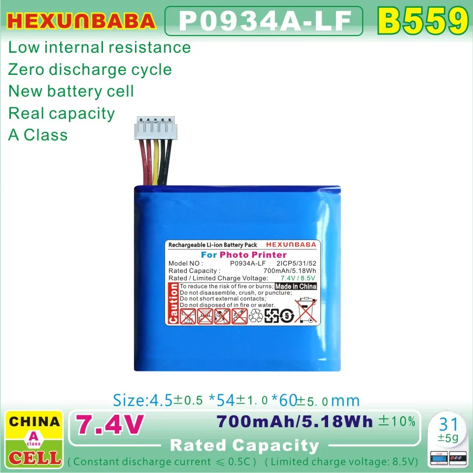 P0934A-LF P0934-LF 433051CX 7.4V 700mAh NTC 10K  Polymer Li-Ion Battery For Portable Photo Printer Canon Zoemini C B500 B559