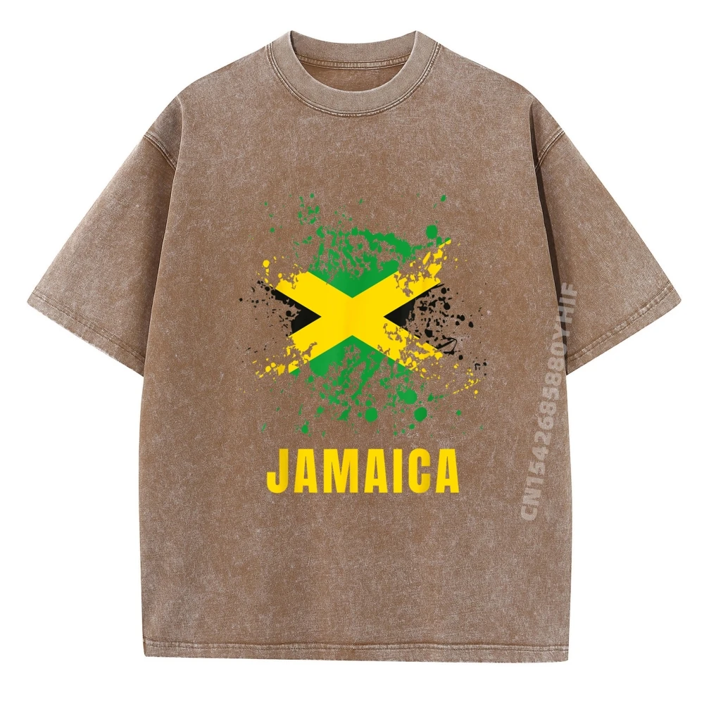 جامايكا ريترو خمر الألوان المائية الرياضة العلم الجامايكي ماركة الملابس للجنسين الملابس الفاخرة الرجال الترفيه غسلها قميص #3