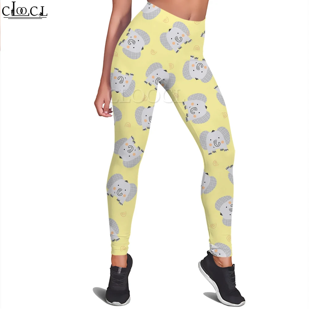 

CLOOCL Yellow Women Legging Cute Cartoon Elephant Pattern 3D Printed Workout Trousers Women Seamless Legging Fashion Sportswear