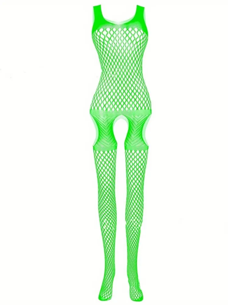 New Green Fishnet Body Stocking Women\'s Sexy Lingerie Night Clothes Sexiest Body Tights Hollow Out Sleeveless Mesh Sex Underwear