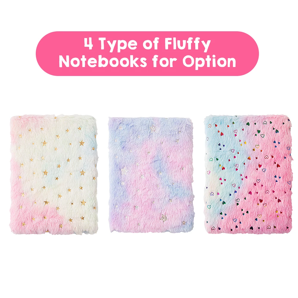 A5 Notebook Cute Plush Fluffy Covered Diary Notepad Gradient Colored Softcover A5 Lined 80 Pages Gift for Kids Birthday School