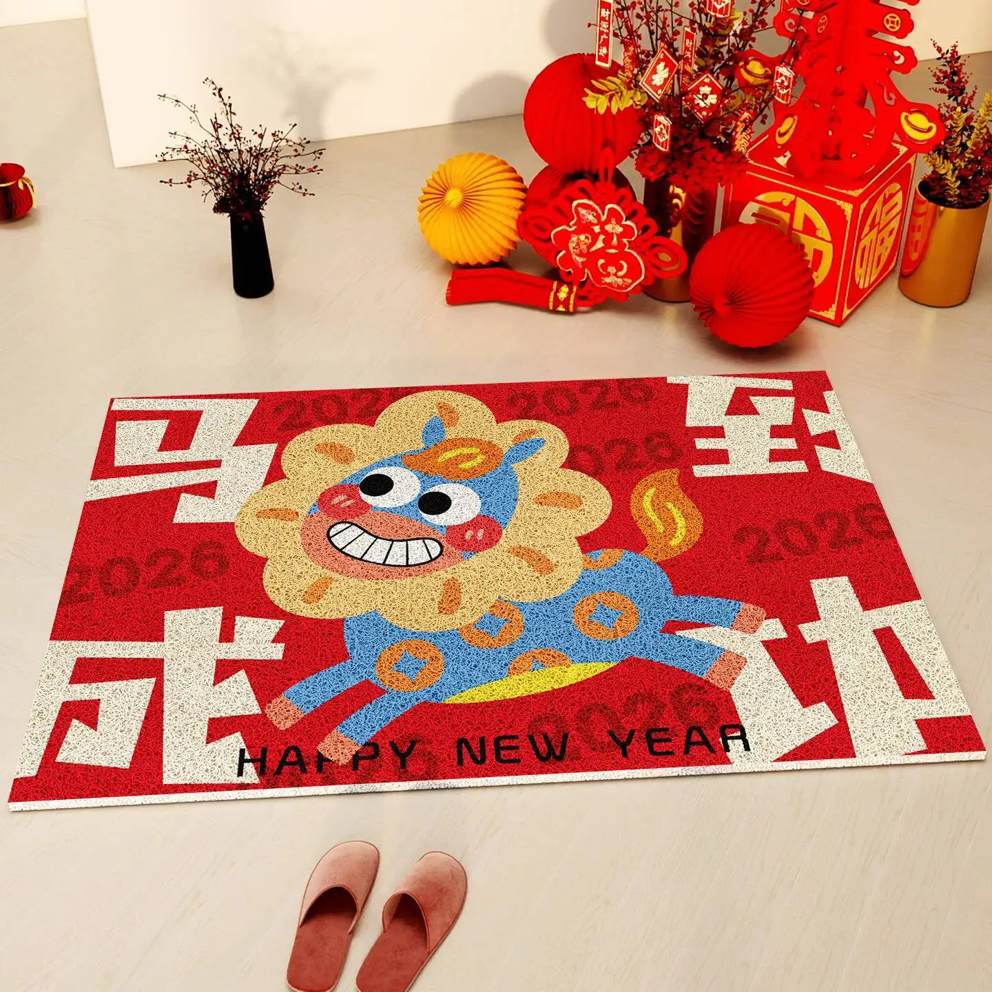 

New Year Festive Cartoon Entrance Door Mat PVC Material Strong Sound Absorption Anti-Slip ade a Home Textile Floor Rug