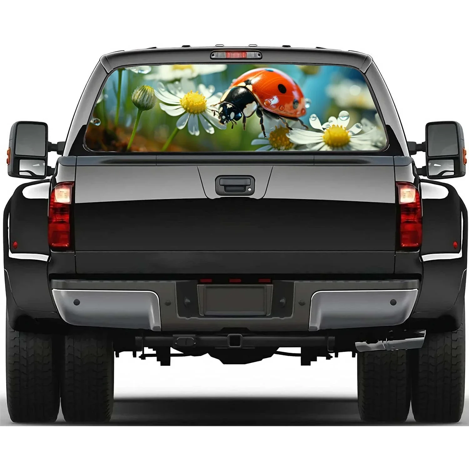 Ladybug on Chamomile Flower Rear Window Decal Fit Pickup,Truck,Car Universal See Through Perforated Back Windows Vinyl Sticker