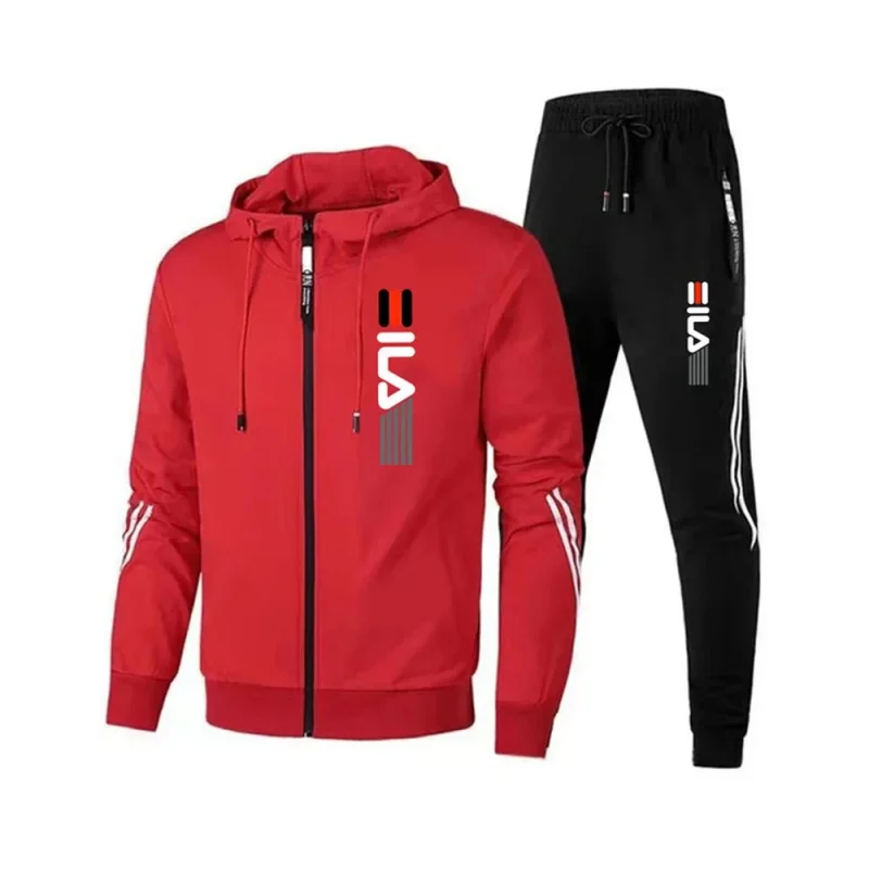 Fato de treino com capuz masculino, jaqueta e moletom com zíper, roupas masculinas de treino, esportes de corrida, moda outono e inverno