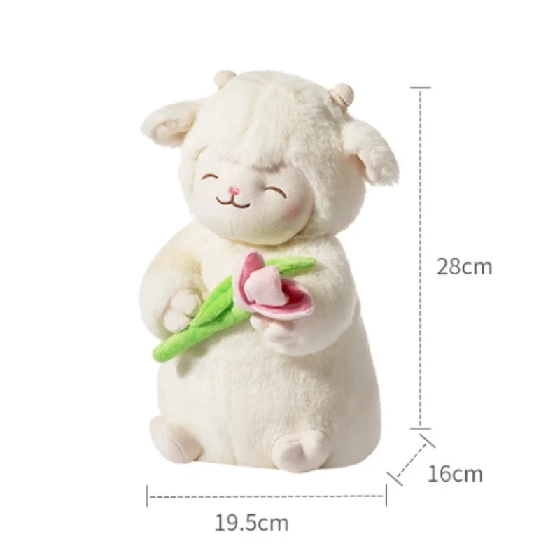 Sweet White Sheep Lam Hold Tulip Flower Soft Stuffed Hug Doll Plush Toy Kid Girl Birthday Christmas Gift 1pc