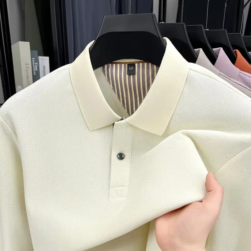 High Quality 100% cotton long sleeve polo shirt men's new casual versatile solid color fashion business spring autumn T-shirt