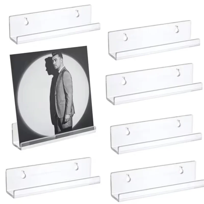 4/6 Pcs Wall Mounted Display Shelf Record Display Stand 4/7/15 Inch No‑Drill Floating Rack CD Album Storage Rack Home Decoration
