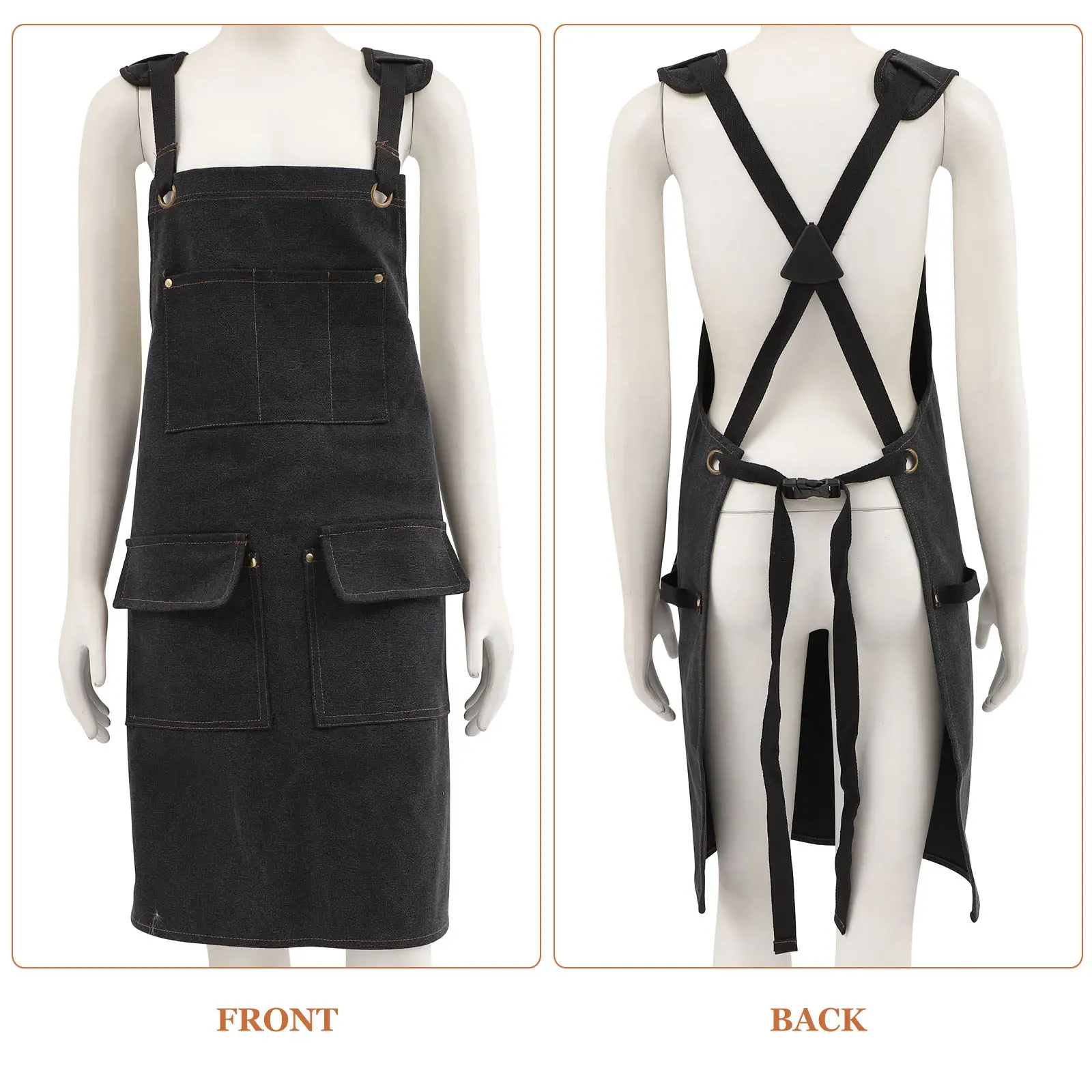 

Canvas Apron Thickened Waterproof Cross Strap Salon Hair Stylist Chef Waiter Unisex Adjustable 5 Pockets Hairdresser Kitchen Bar