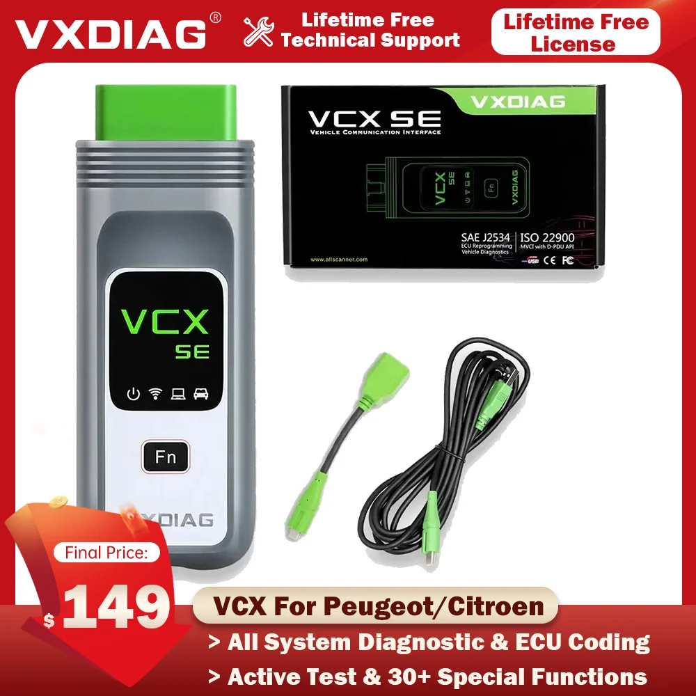 VXDIAG VCX SE For Peugeot For Citroen Car diagnostic tool OBD2 VCX DoIP for PSA Code Reader Bidirectional ECU Coding Programming