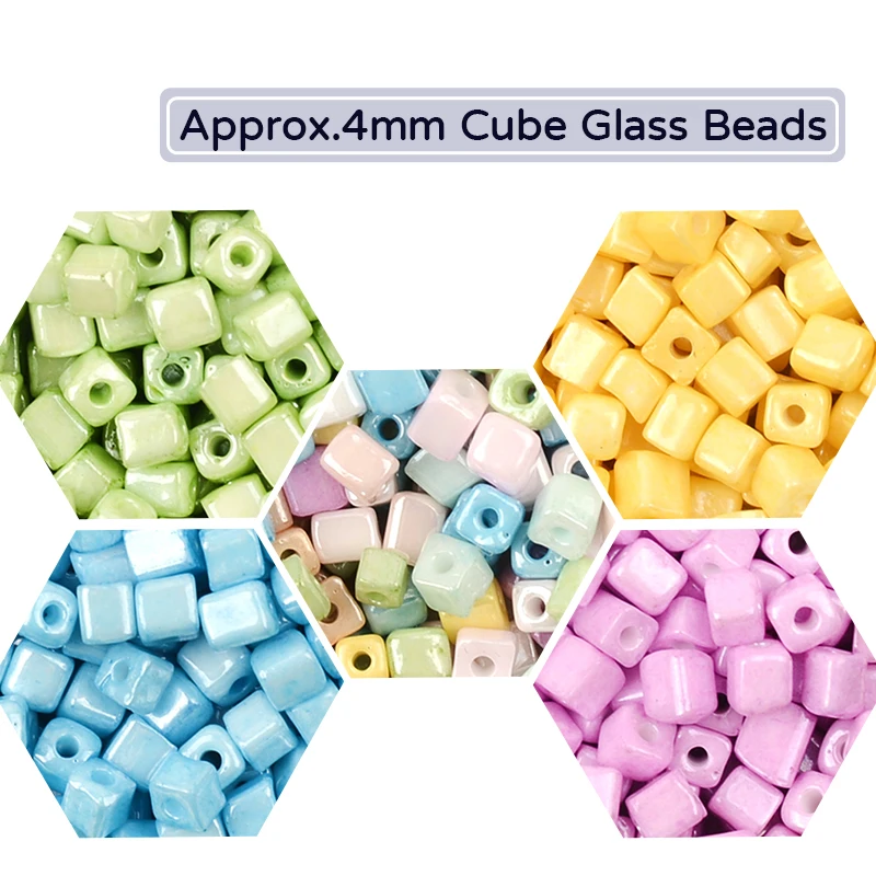 Approx.4mm Beads Cream Color Charm Loose Spacer Cube Beads for Jewelry Making Handmade Diy Bracelet Necklace Abalorios Kralen