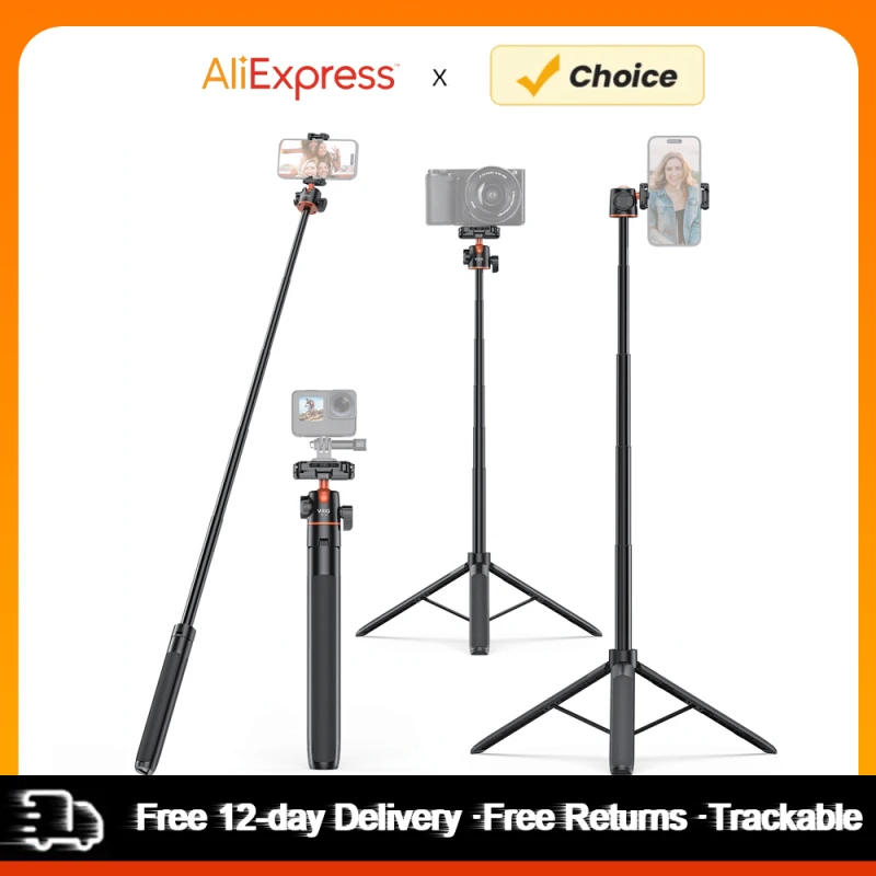 VRIG TP-16 140cm/55in Selfie Stick Tripod Stand with Flexible Ball Head Phone Holder 1/4 Inch Screw Connection for Smartphone