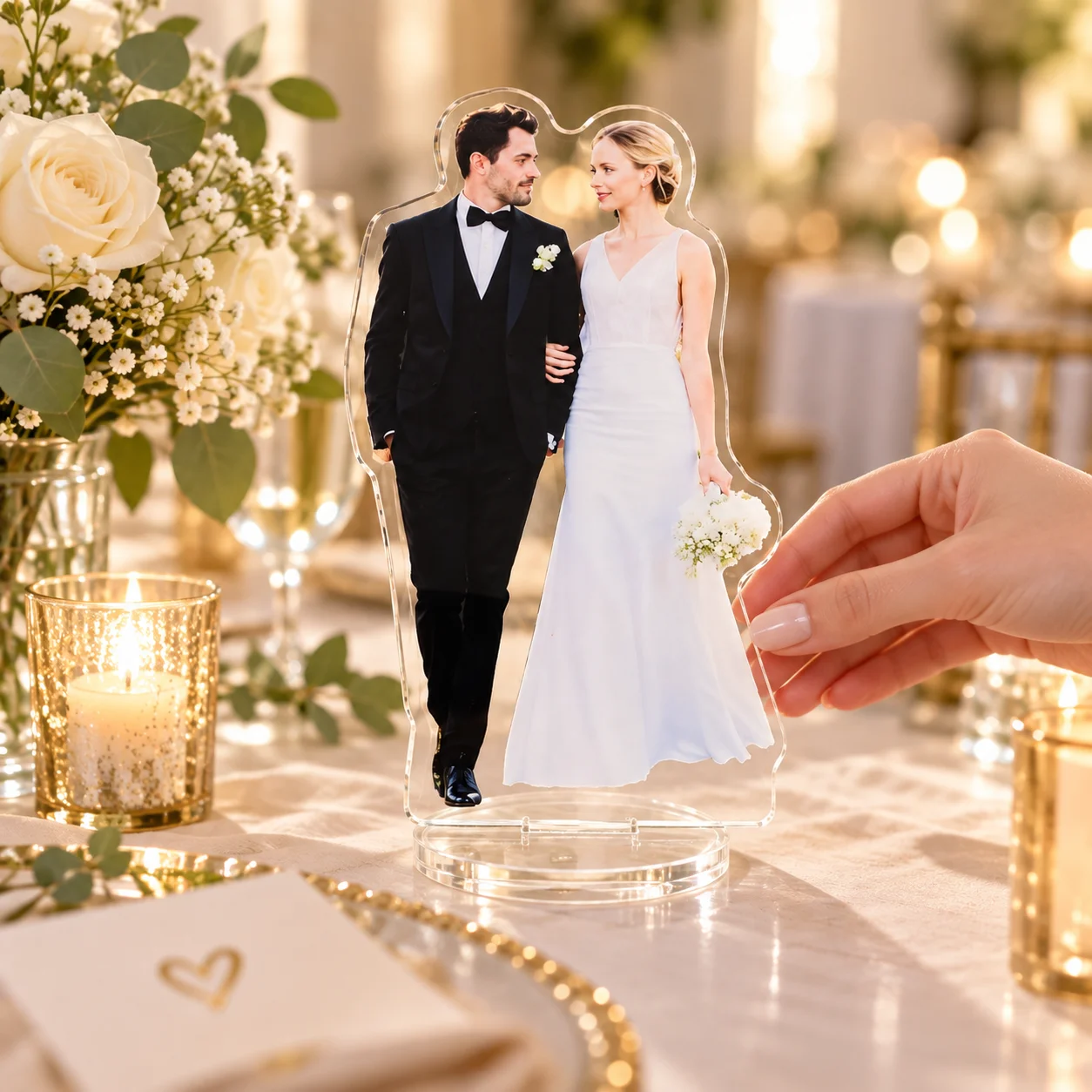 1/3/5Pcs Custom Photo Acrylic Standee, Personalized Wedding Couple Figure Desktop Display for Anniversary Bridal Party Decor