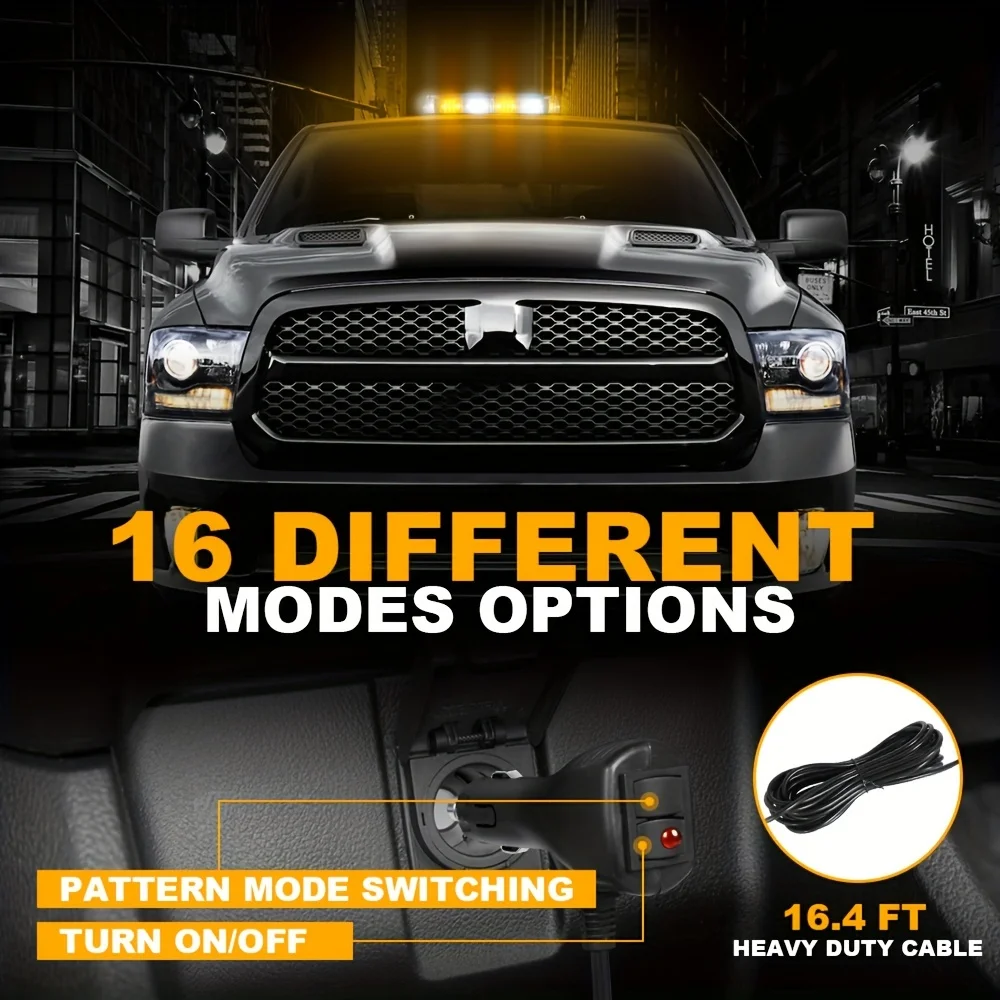 48 شريط إضاءة LED على السطح - منارة وامضة للسلامة في حالات الطوارئ مقاس 11 بوصة لمركبات البناء والشاحنات ومحراث الثلج |   ماجن