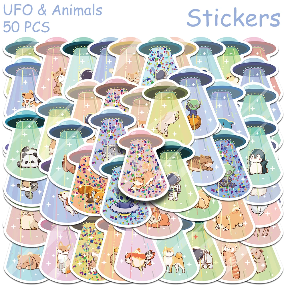 

50pcs Cartoon Cute UFO & Animals Stickers Decals For Phone Suitcase Refrigerator Helmet DIY Graffiti Aesthetic Stickers Kid Gift