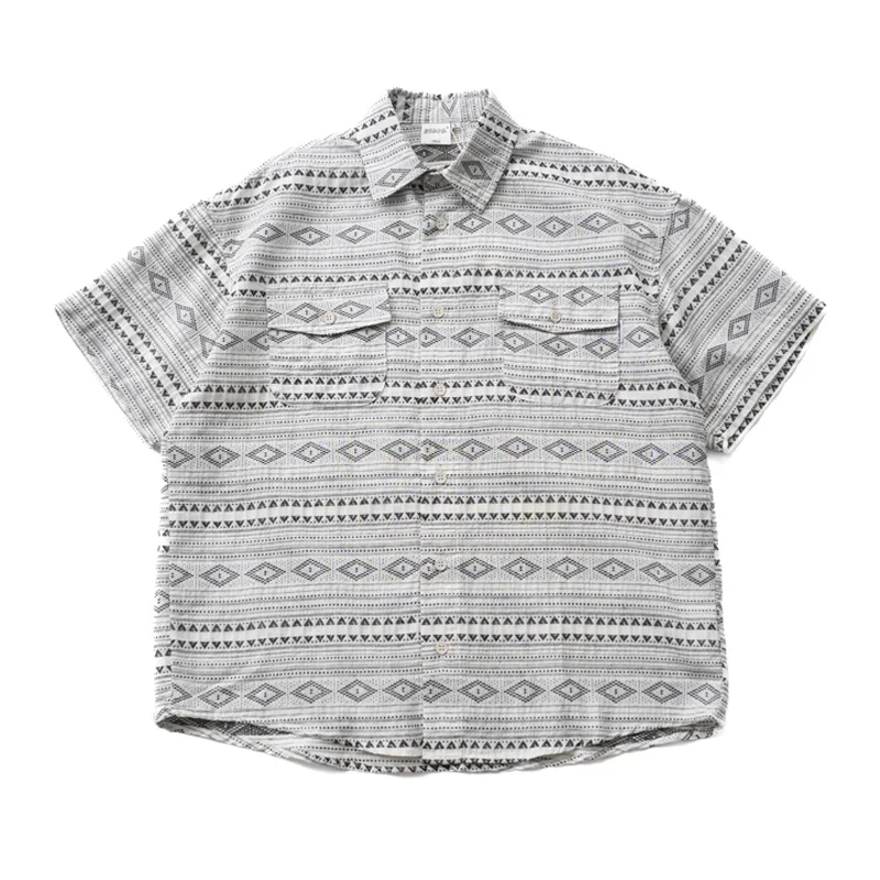 

Japanese Ethnic Style Loose Casual Off Shoulder Cotton Short Sleeved Stripe Shirt Men's and Women's Trend