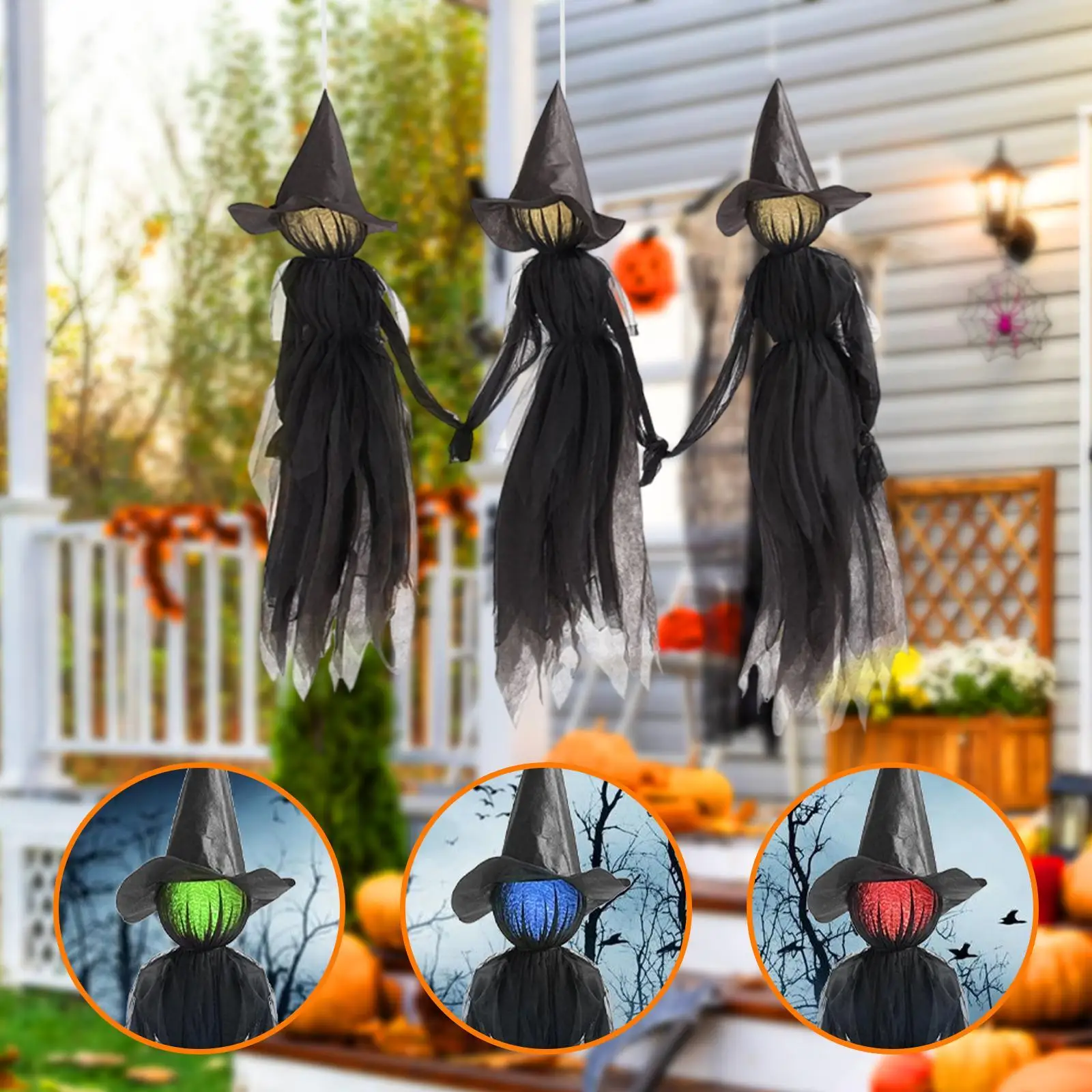 

3x Хэллоуин Ведьма в натуральную величину Страшный Декор Большое Красочное Светящееся Садовое Украшение для Сада Наружные Праздники Вход Газон Крыльцо