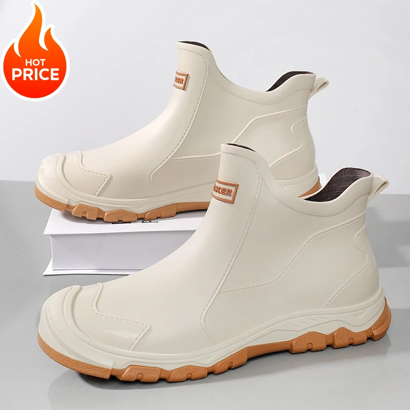 

Мужские короткие резиновые сапоги для города, нескользящие, износостойкие, для ходьбы по воде, модные, легкие, водонепроницаемые резиновые ботинки